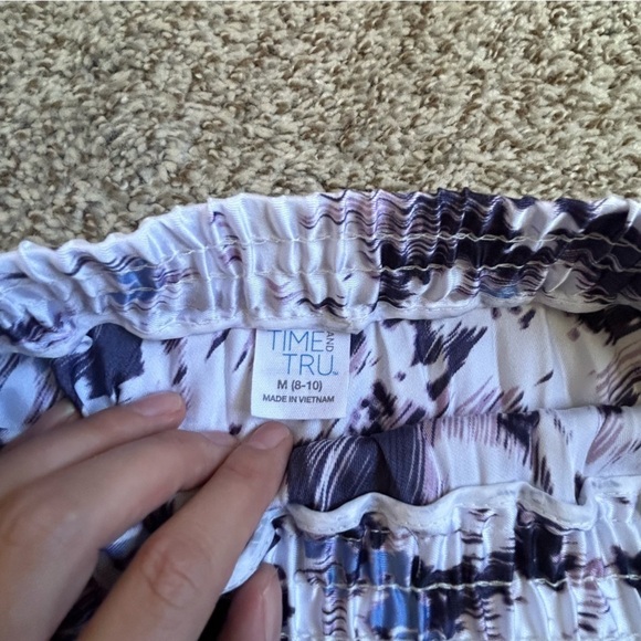 🦋 Time and Tru White Purple Blue Pleated Midi Skirt Medium - Picture 2 of 5